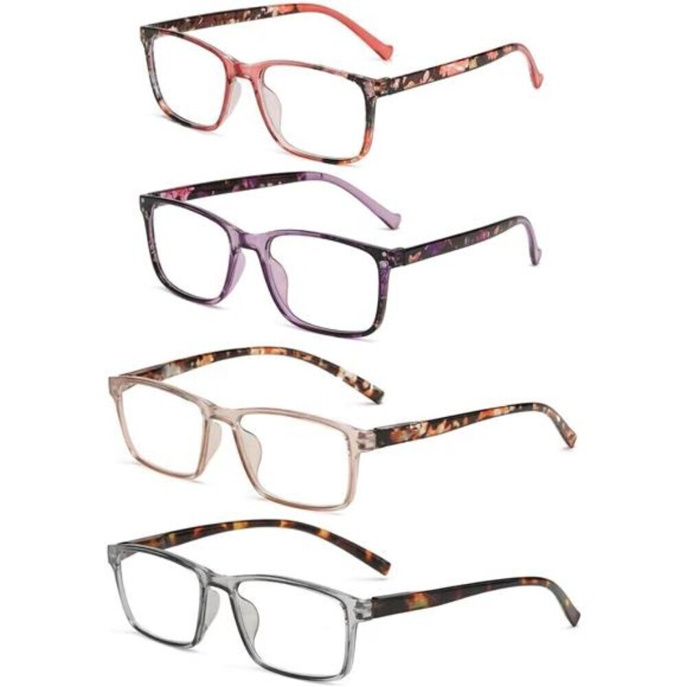 4-Pack Stylish Reading Glasses Colorful Anti-Blue Light, Anti-UV/Anti-Glare X1.0